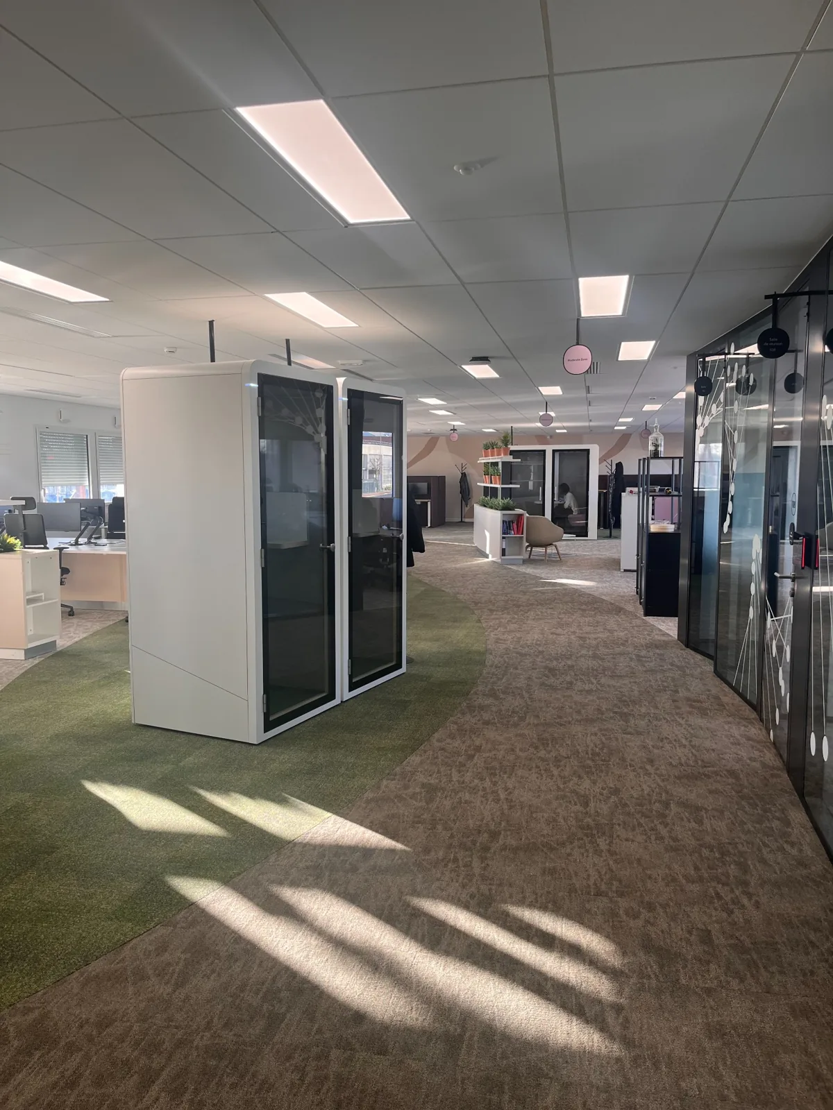 Aménagement des espaces de travail et cabines fermées chez Sanofi à Vitry-sur-Seine